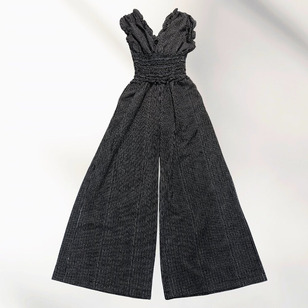 Max Studio Black White Striped Jumpsuit Size M - Wide Leg Sleeveless Romper